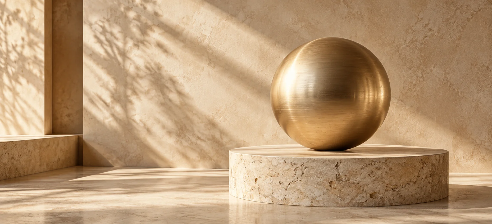 Goldene Kugel in einer neutralen Architekturkulisse